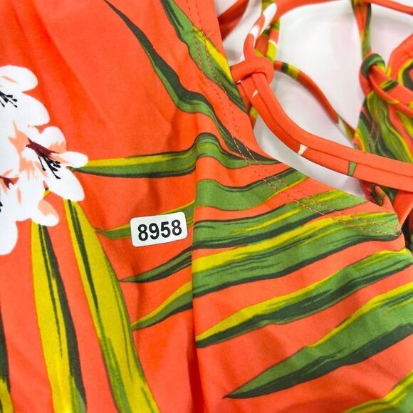 Kona Sol Tropical Pattern One-Piece Swimsuit Womens Orange Large Criss Cross NWT - Picture 8 of 8